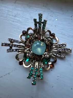 Teal and Emerald Vintage-Inspired Crystal Brooch